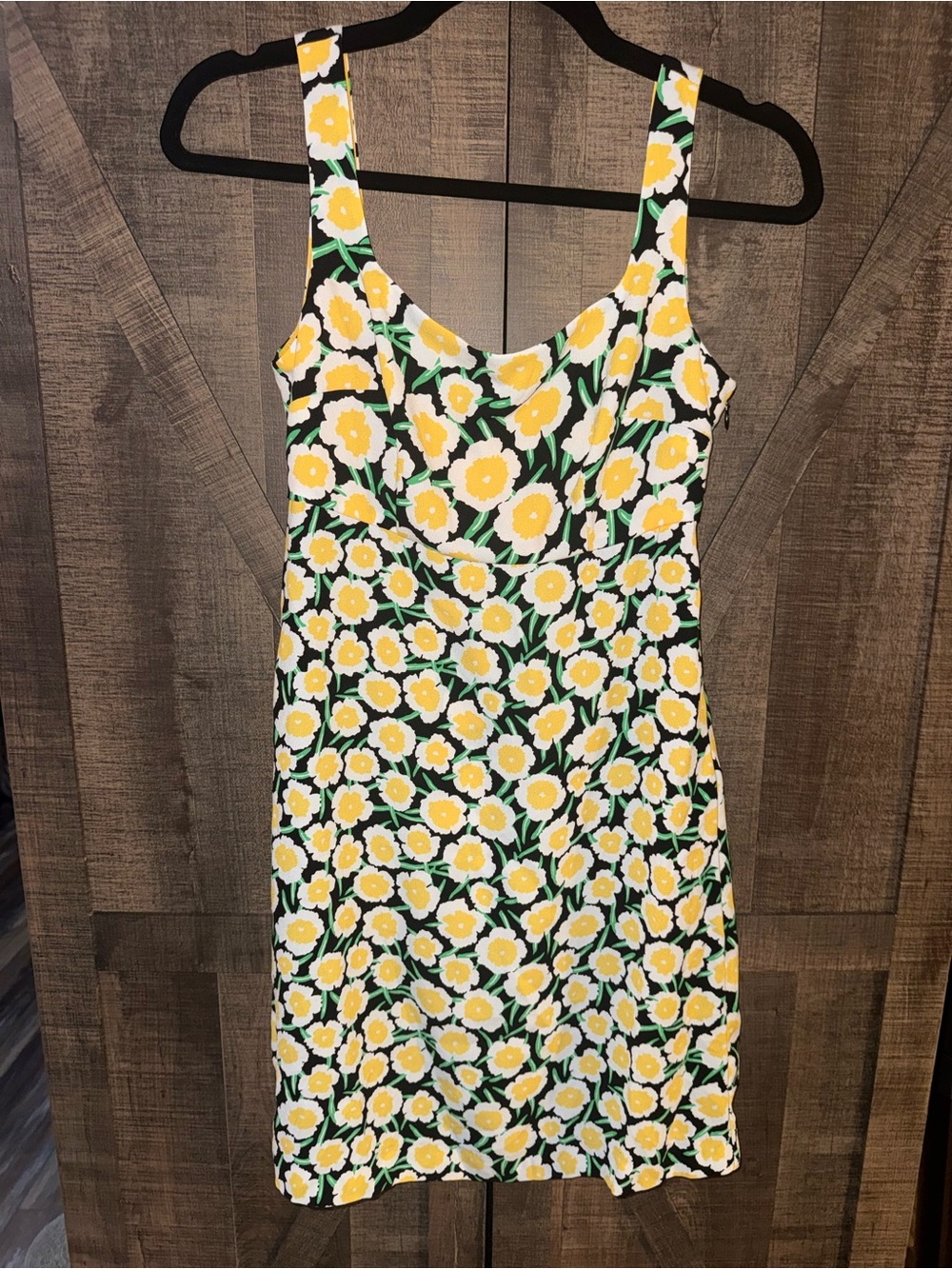 Diane Von Furstenberg Black Mini Dress with Yellow Daisy Print